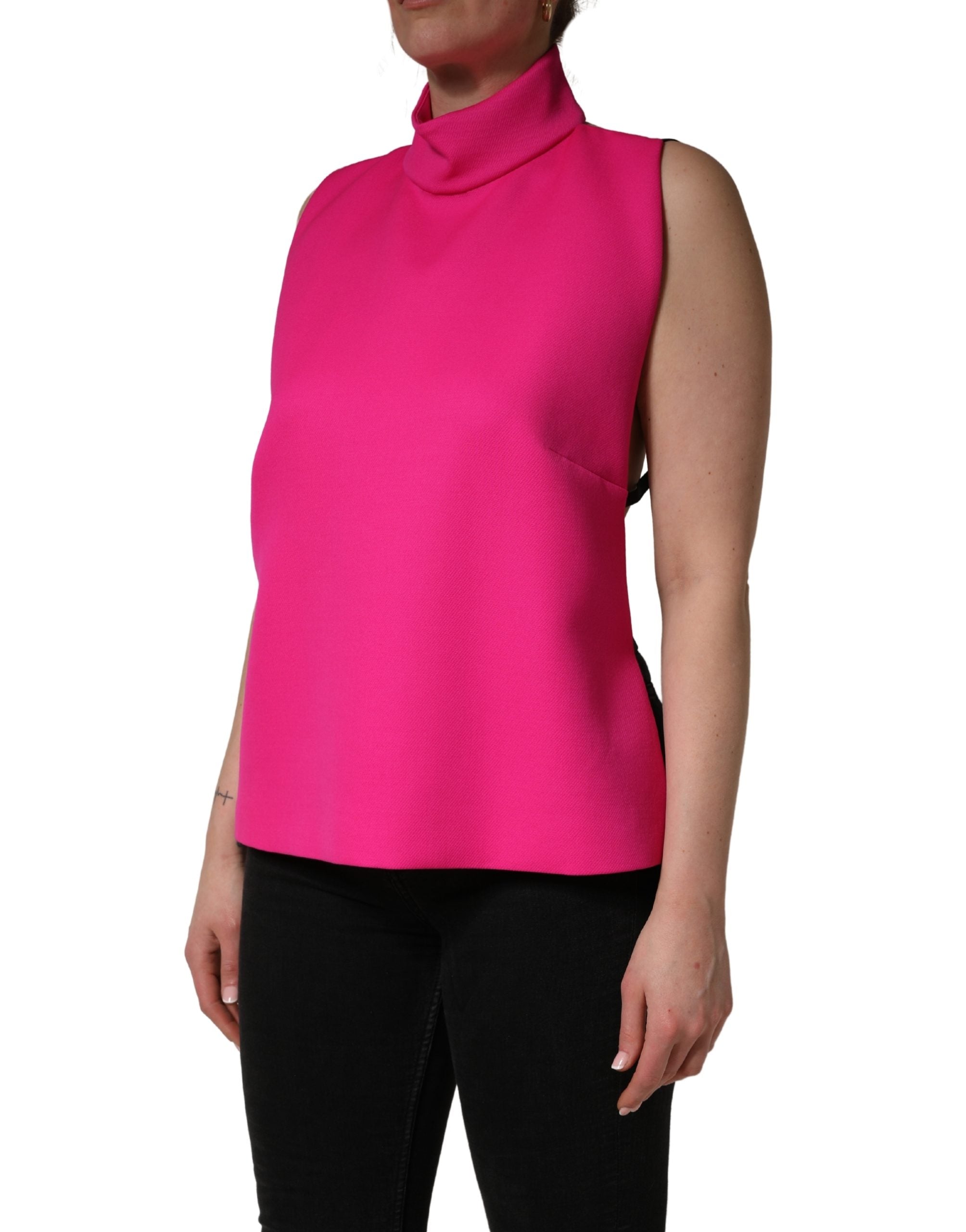 Dolce & Gabbana Hot Pink Wool Backless Sleeveless Tank Women's Top
