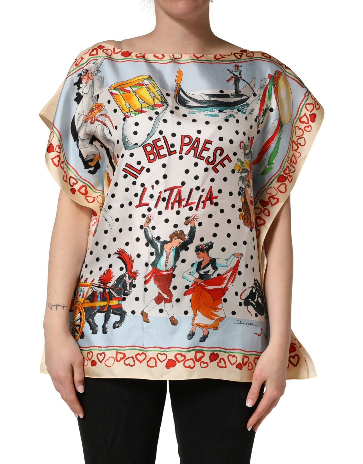 Dolce & Gabbana Multicolor Italy Scenes Graphic Silk Women's Top (Pre-Owned)