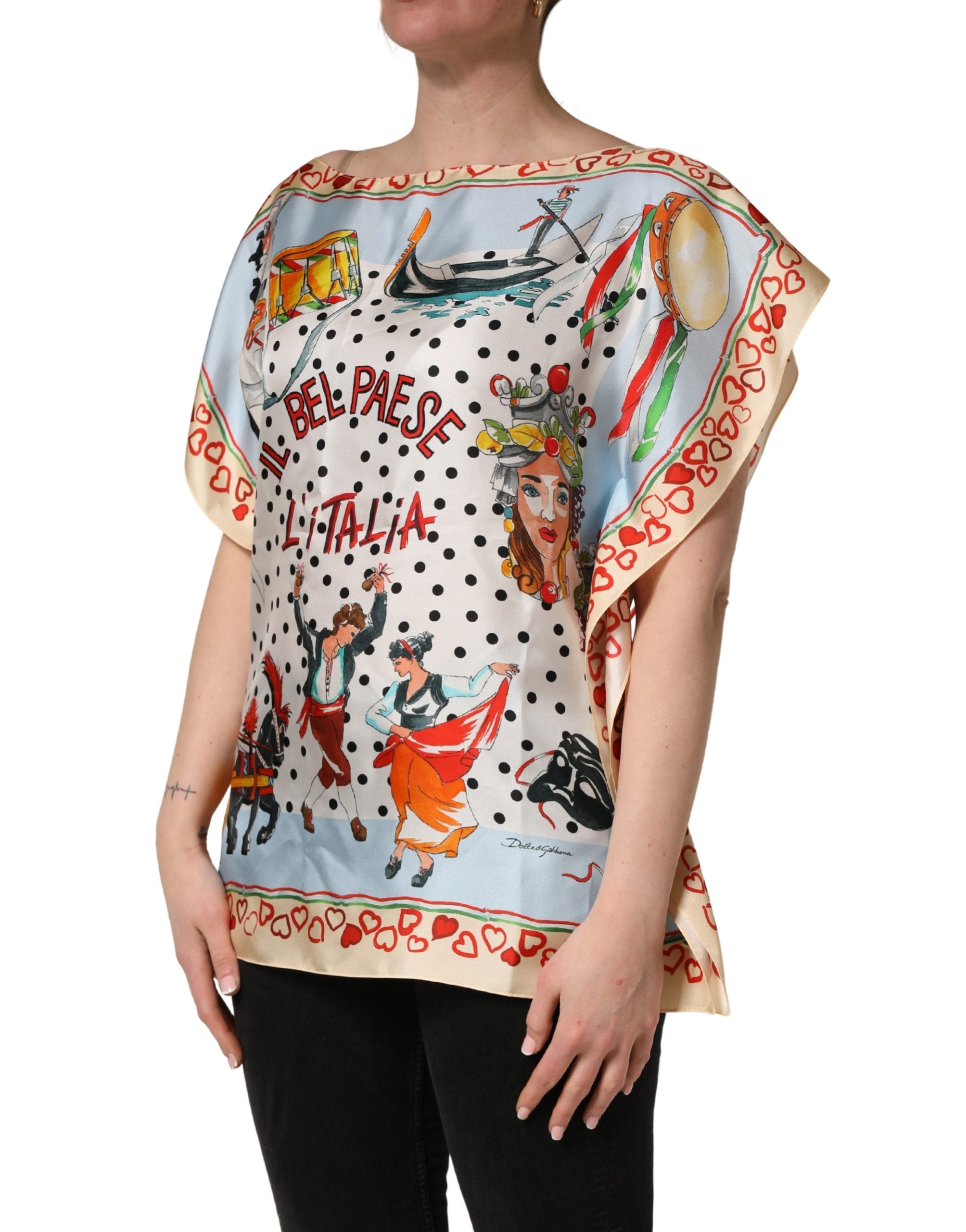 Dolce & Gabbana Multicolor Italy Scenes Graphic Silk Women's Top (Pre-Owned)