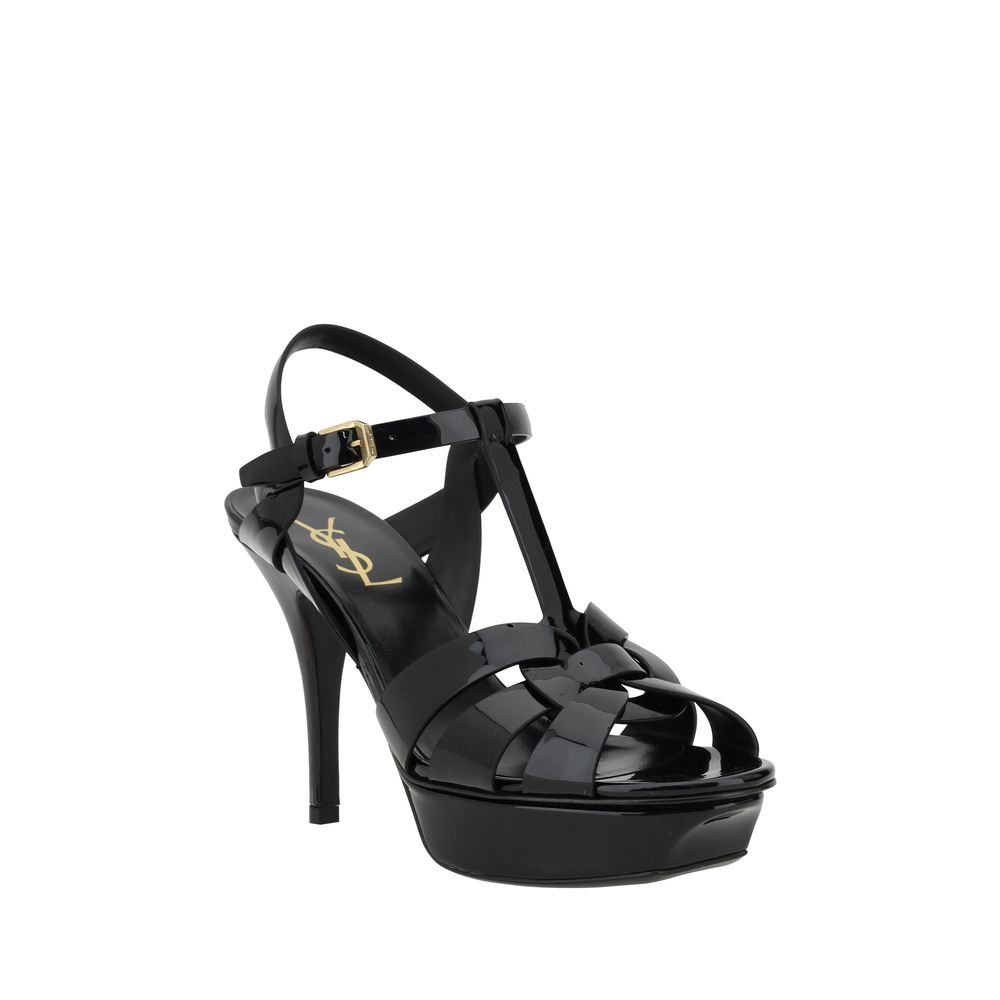 Saint Laurent Black Calf Leather Bos Taurus Stiletto Heel Women's Sandals