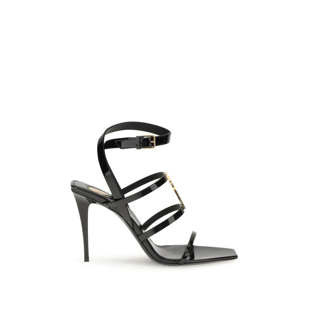 Saint Laurent Black Calf Leather Bos Taurus Stiletto Heel Women's Sandals