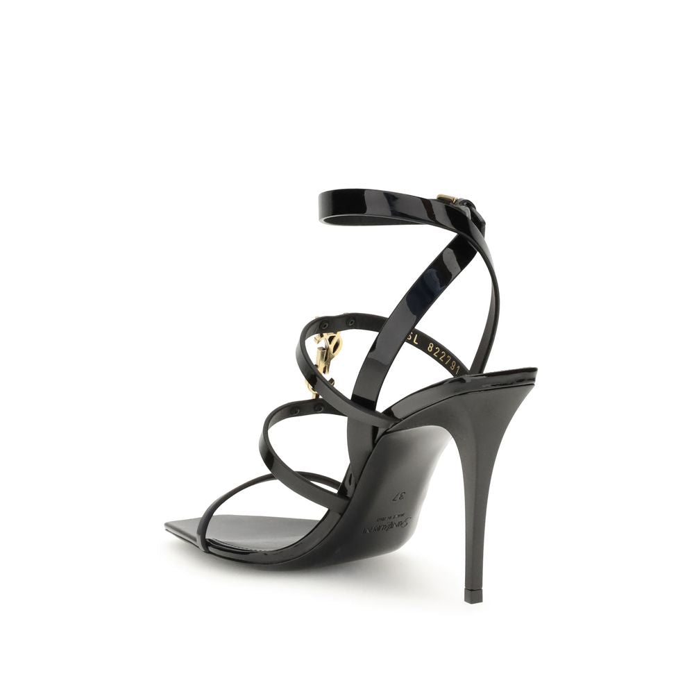 Saint Laurent Black Calf Leather Bos Taurus Stiletto Heel Women's Sandals