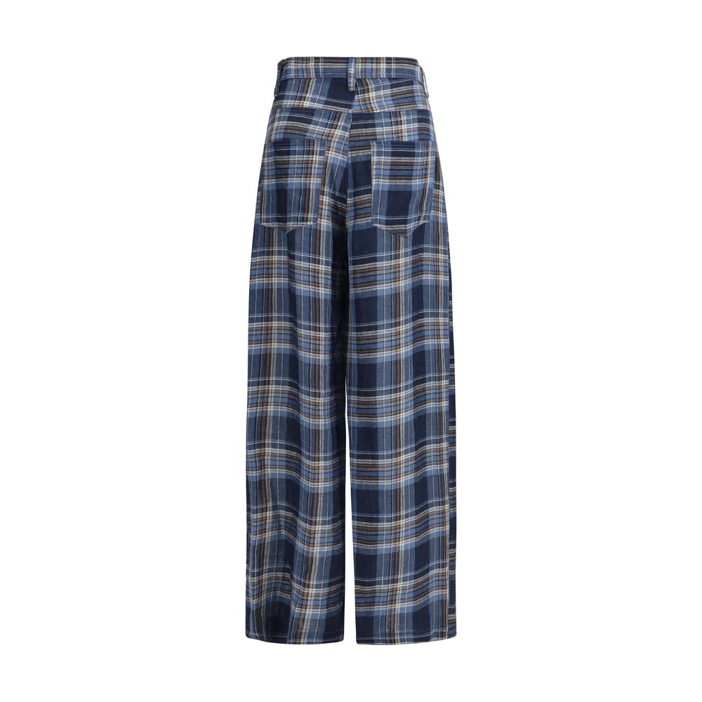 MARBELL Blue Linen Casual Women's Pants