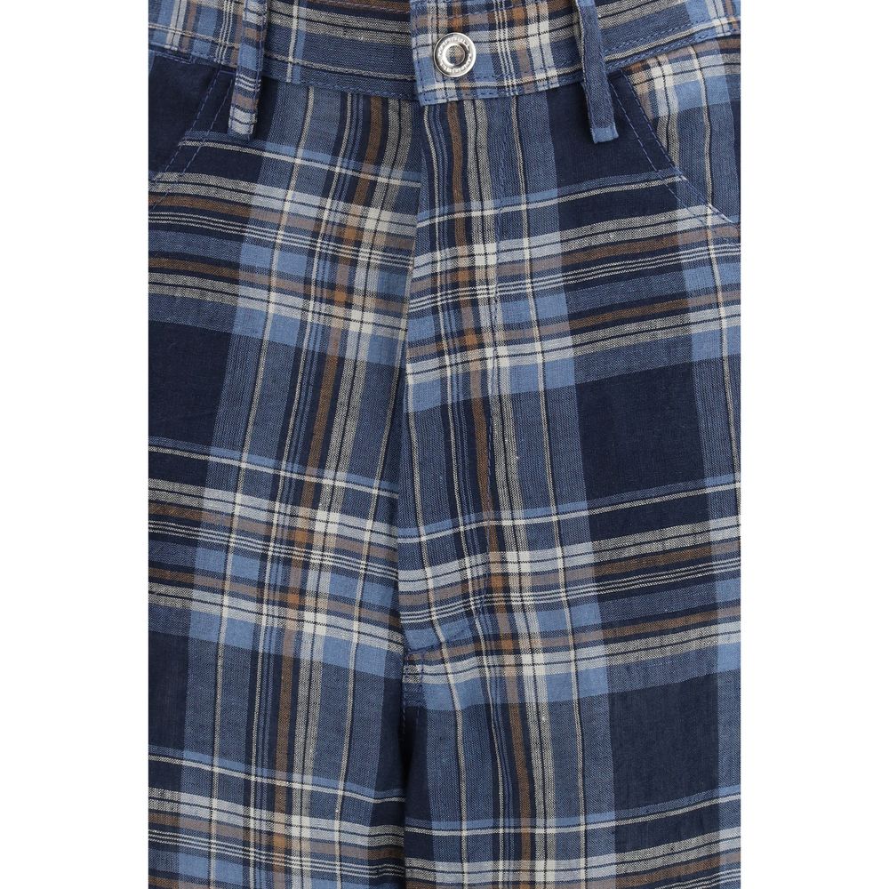 MARBELL Blue Linen Casual Women's Pants