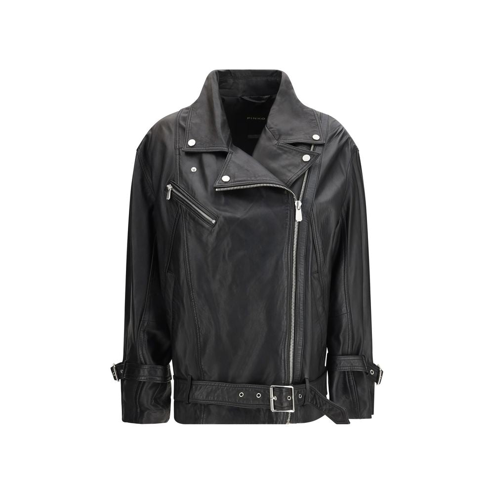 PINKO Black Lambskin Leather Women's Jacket