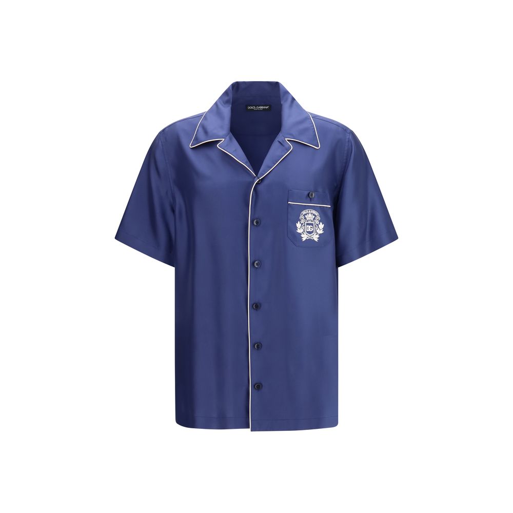Dolce & Gabbana Blue Silk Shortsleeve Men's Shirt