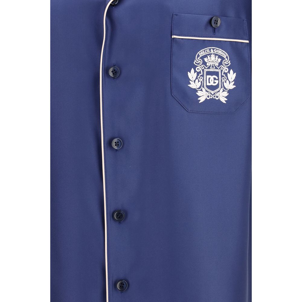 Dolce & Gabbana Blue Silk Shortsleeve Men's Shirt
