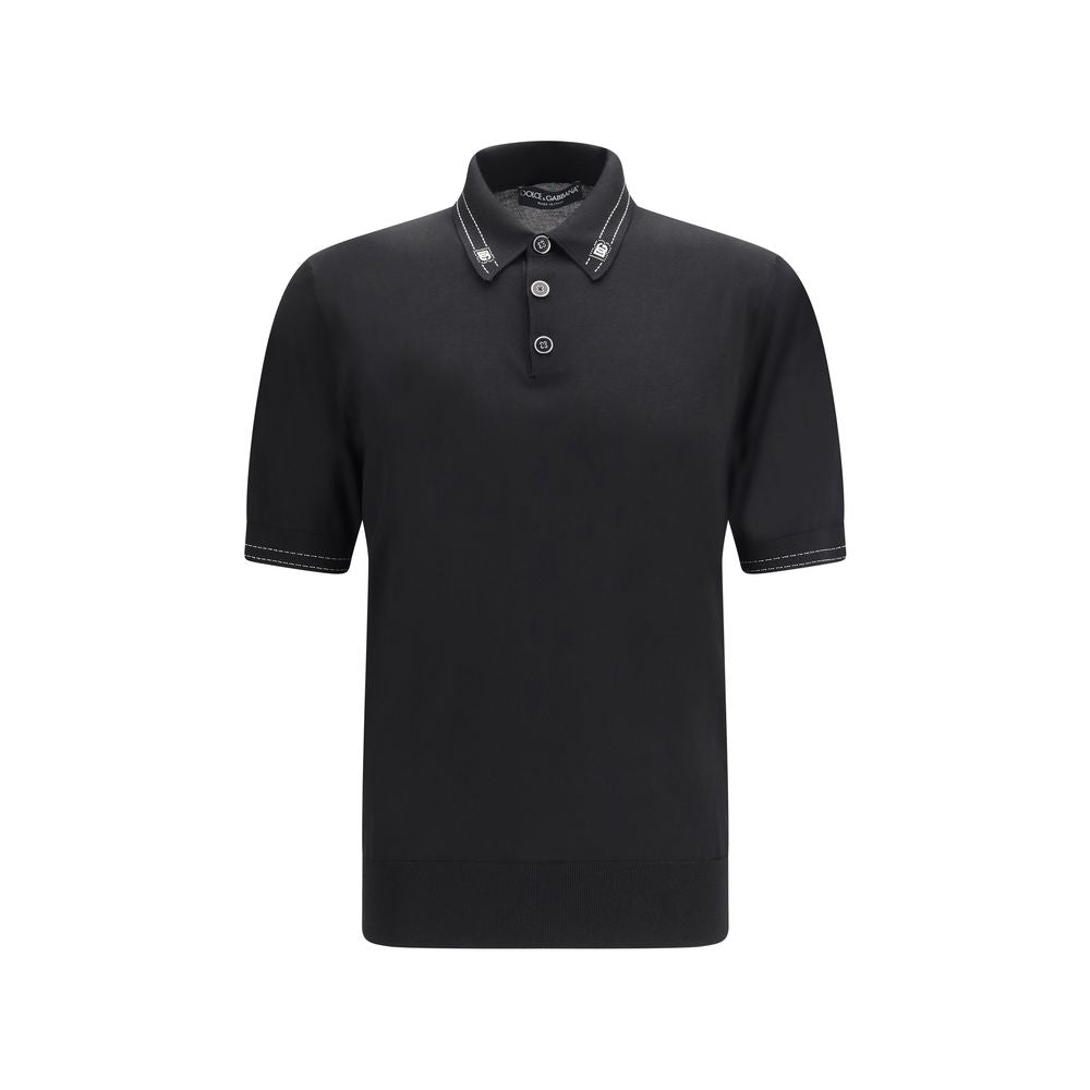 Dolce & Gabbana Black Silk Polo Men's Shirt