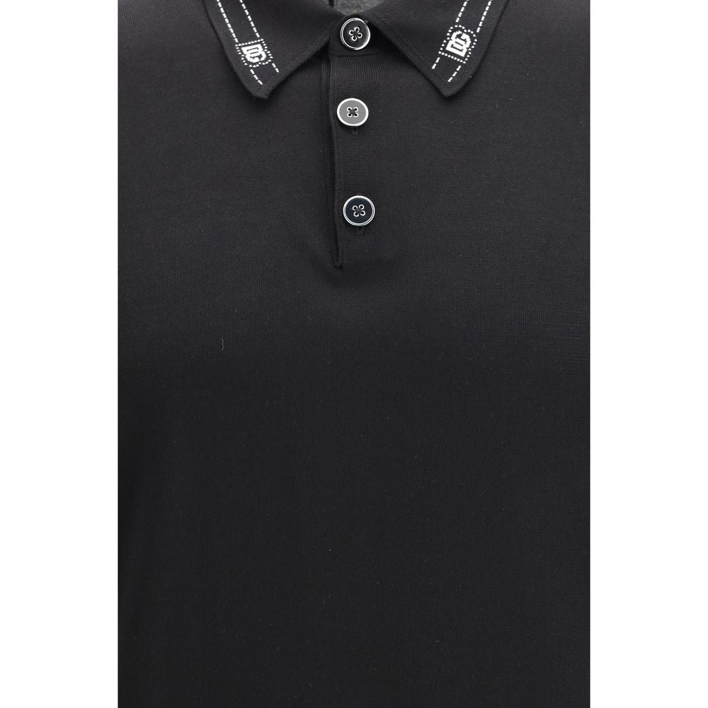 Dolce & Gabbana Black Silk Polo Men's Shirt