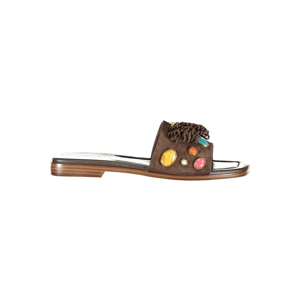 Twinset Marrone Leather Women Women's Slipper