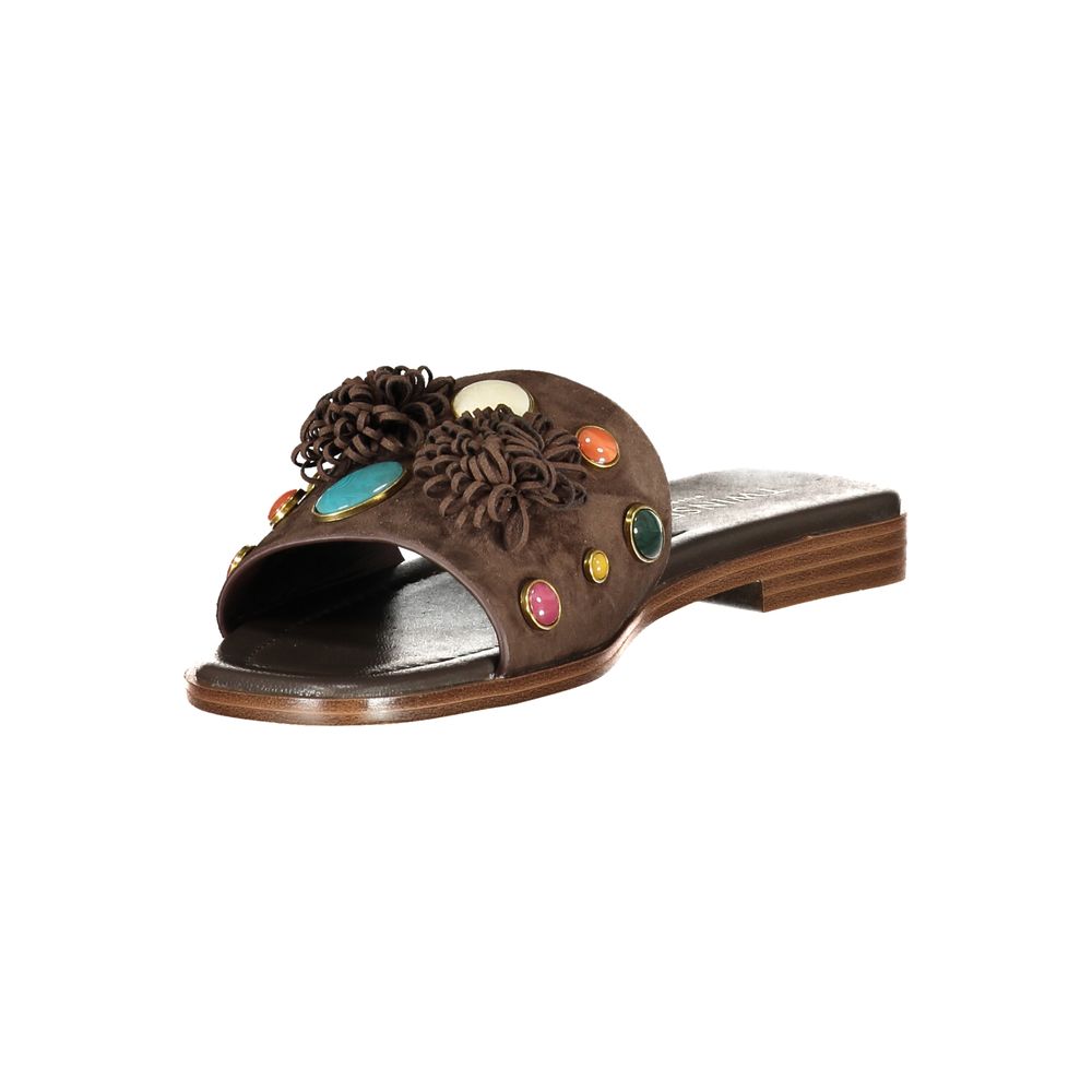 Twinset Marrone Leather Women Women's Slipper