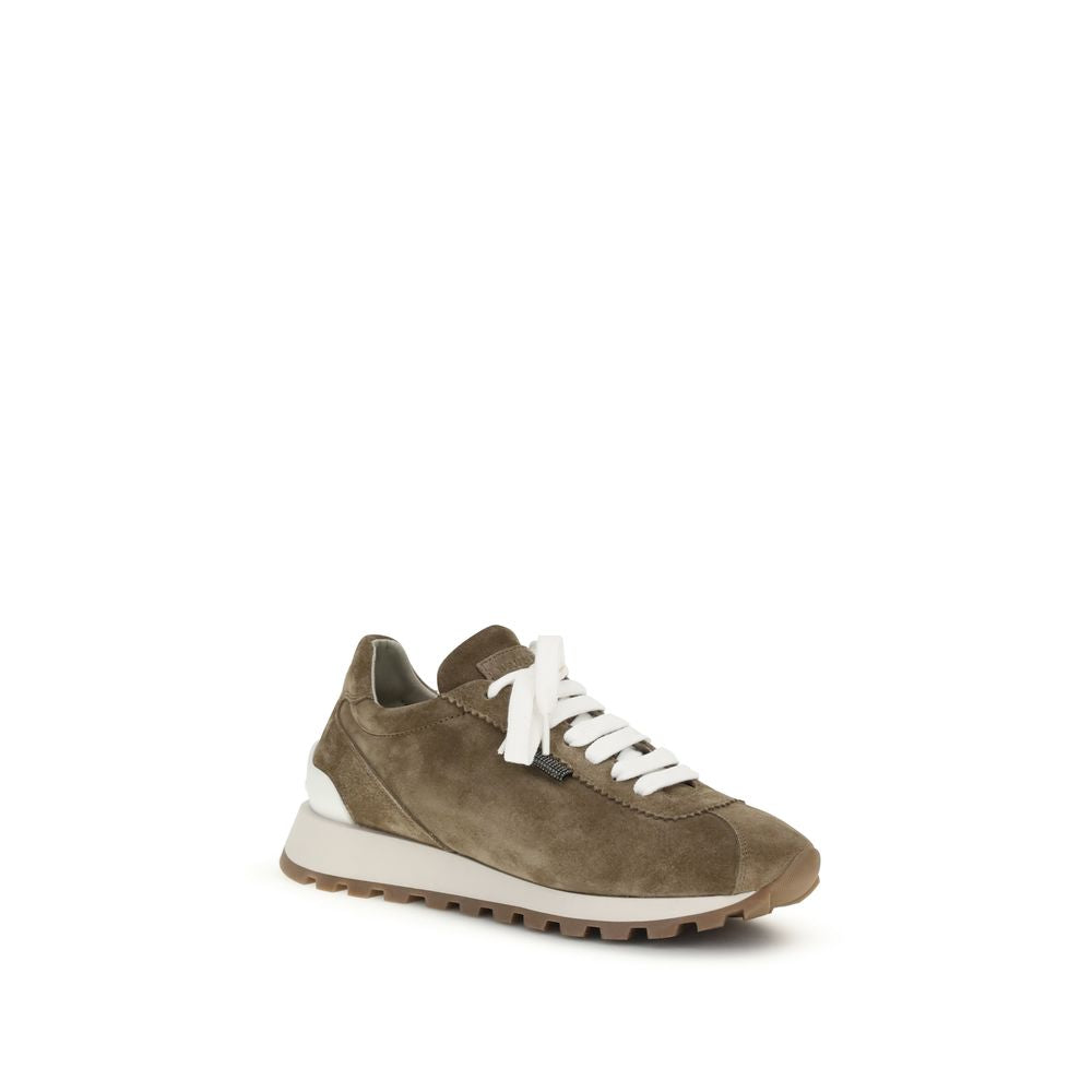Brunello Cucinelli Brown Calf Leather Bos Taurus Platform Women's Sneakers