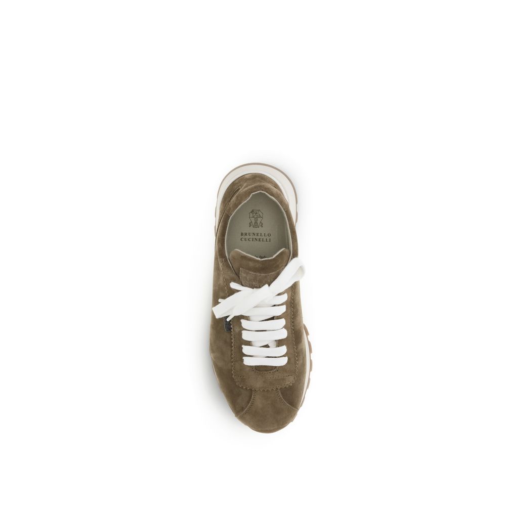 Brunello Cucinelli Brown Calf Leather Bos Taurus Platform Women's Sneakers