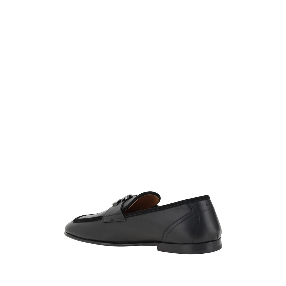 Dolce & Gabbana Black Calf Leather Bos Taurus Slip-On Men's Loafers