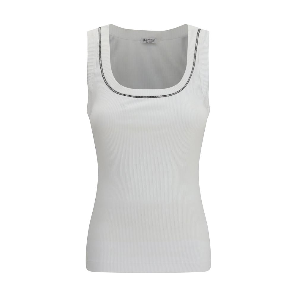 Brunello Cucinelli White Cotton Sleeveles Women's T-Shirt