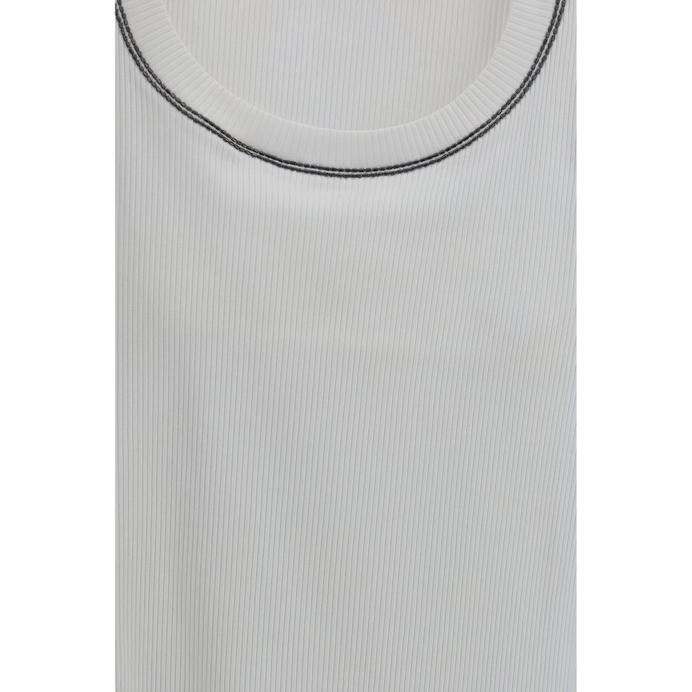 Brunello Cucinelli White Cotton Sleeveles Women's T-Shirt
