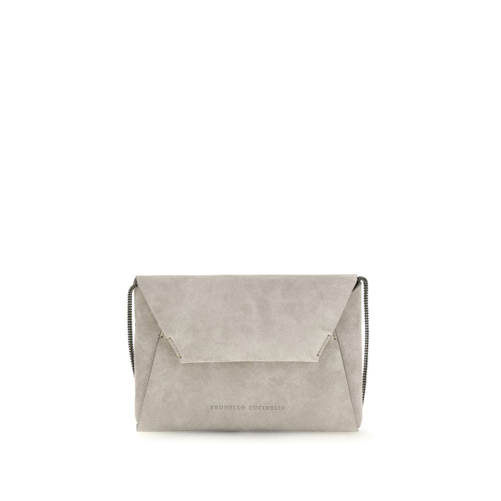 Brunello Cucinelli Gray Calf Leather Bos Taurus Clutch Women's Bag