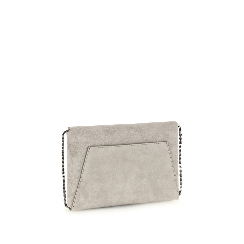 Brunello Cucinelli Gray Calf Leather Bos Taurus Clutch Women's Bag