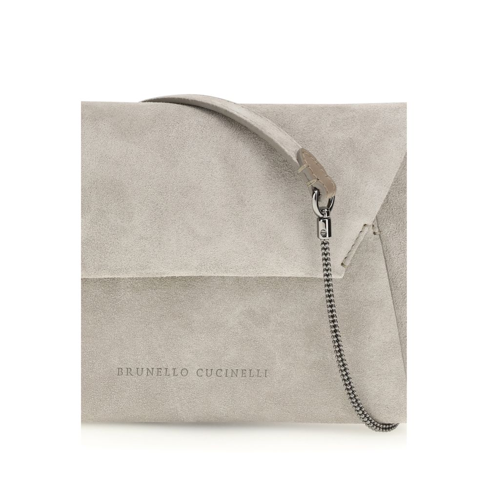 Brunello Cucinelli Gray Calf Leather Bos Taurus Clutch Women's Bag