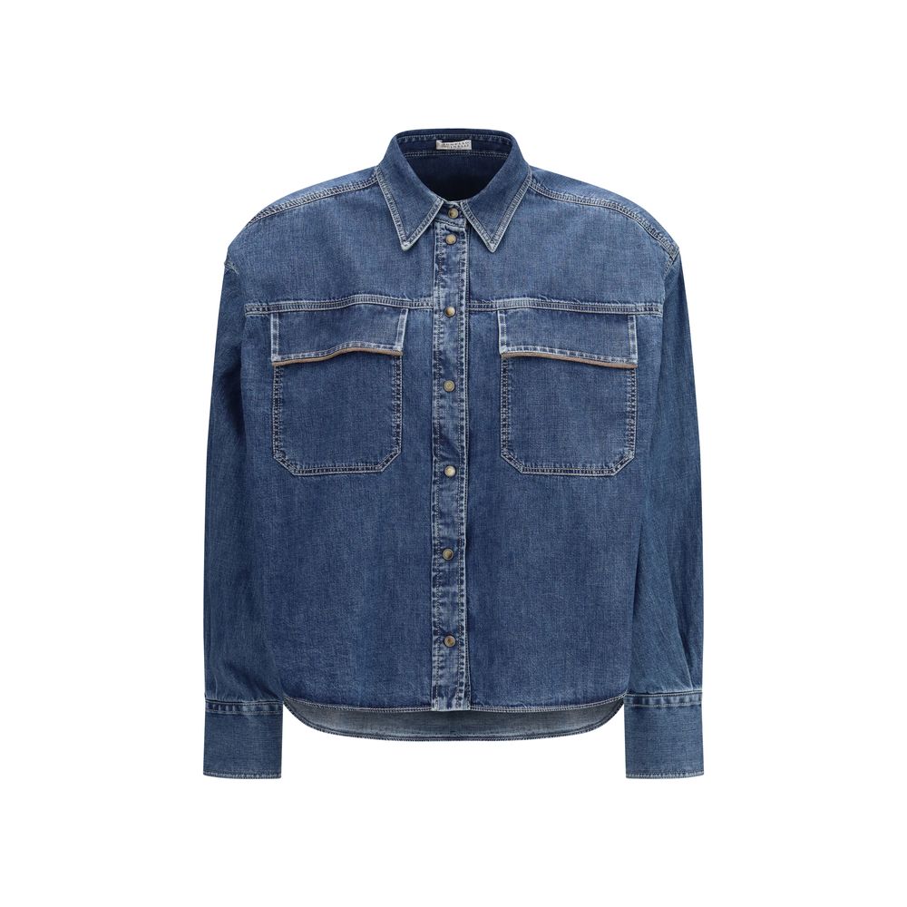 Brunello Cucinelli Blue Denim Women's Shirt