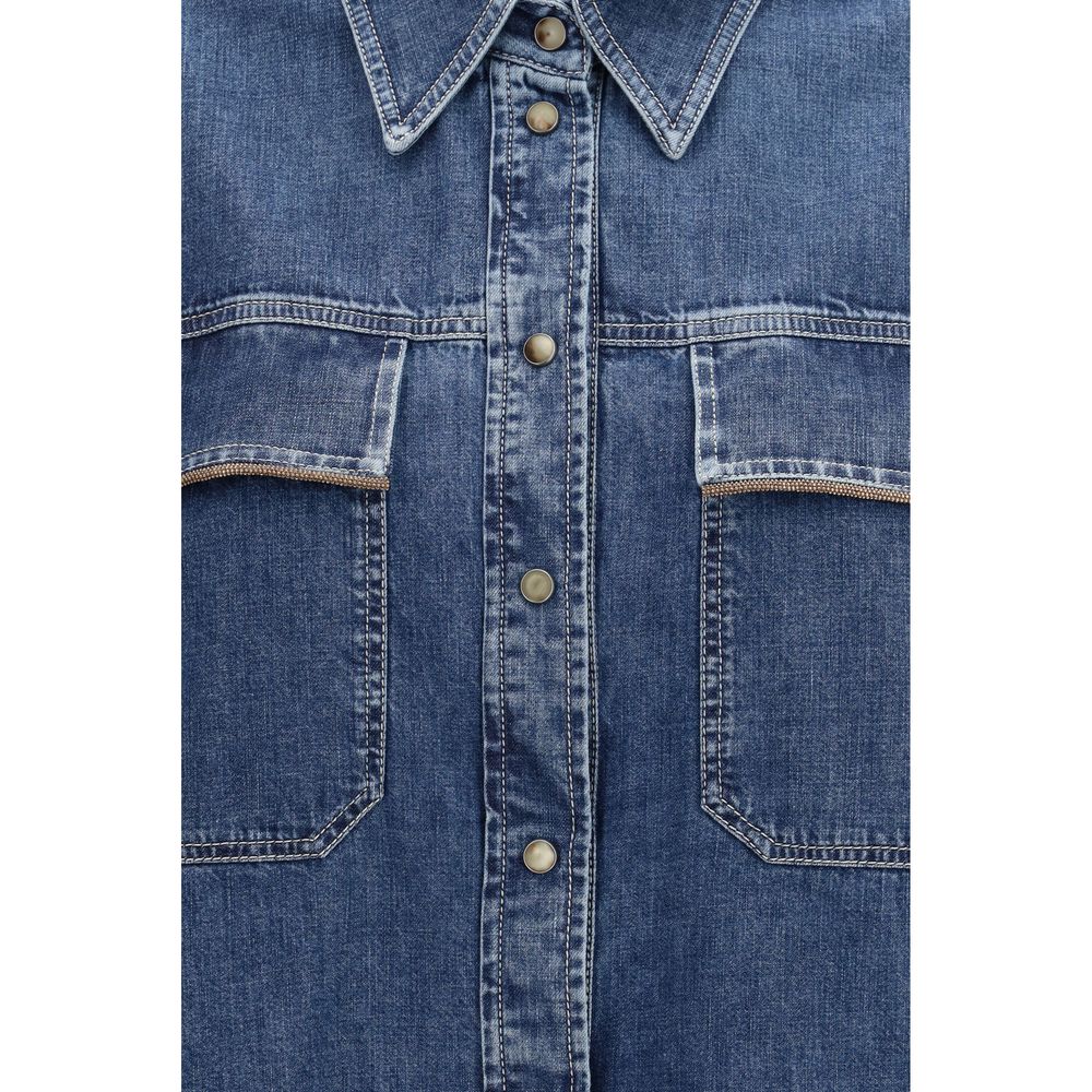 Brunello Cucinelli Blue Denim Women's Shirt