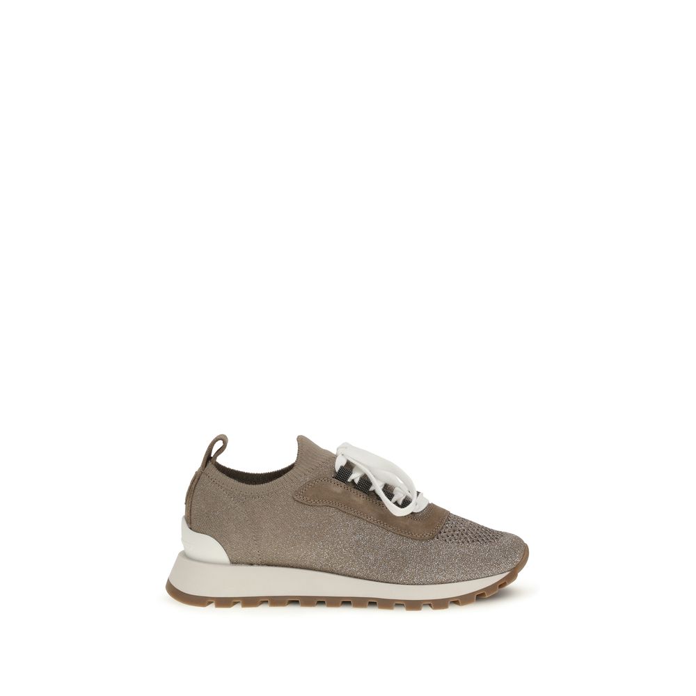 Brunello Cucinelli Beige Cotton Chunky Women's Sneakers