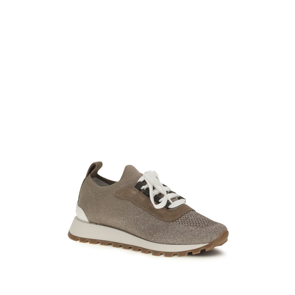 Brunello Cucinelli Beige Cotton Chunky Women's Sneakers