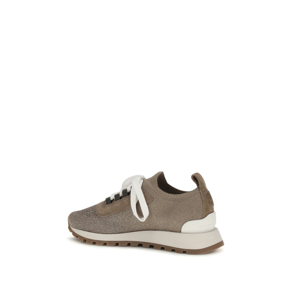 Brunello Cucinelli Beige Cotton Chunky Women's Sneakers