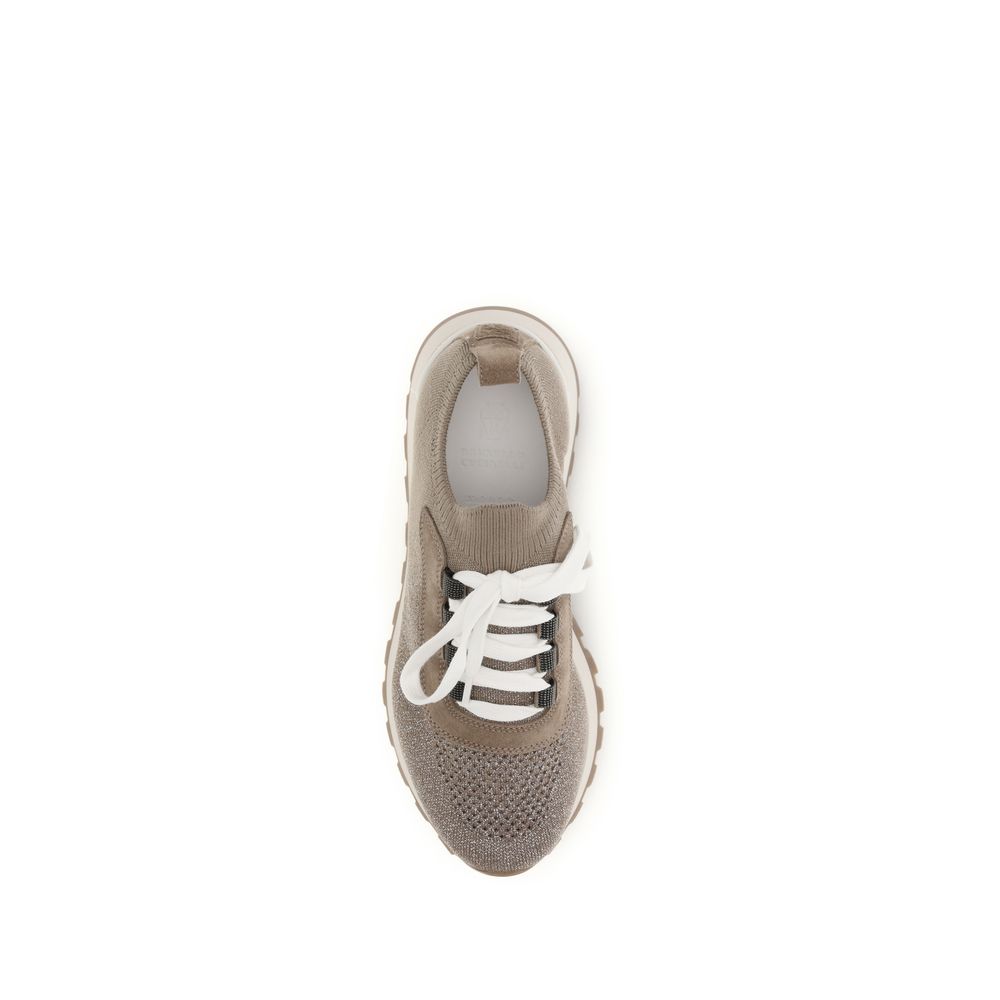 Brunello Cucinelli Beige Cotton Chunky Women's Sneakers