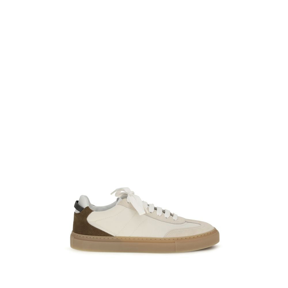 Brunello Cucinelli Beige Calf Leather Bos Taurus Low Top Women's Sneakers