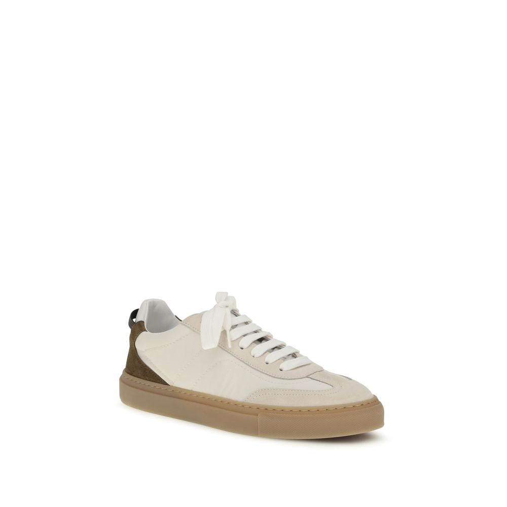 Brunello Cucinelli Beige Calf Leather Bos Taurus Low Top Women's Sneakers