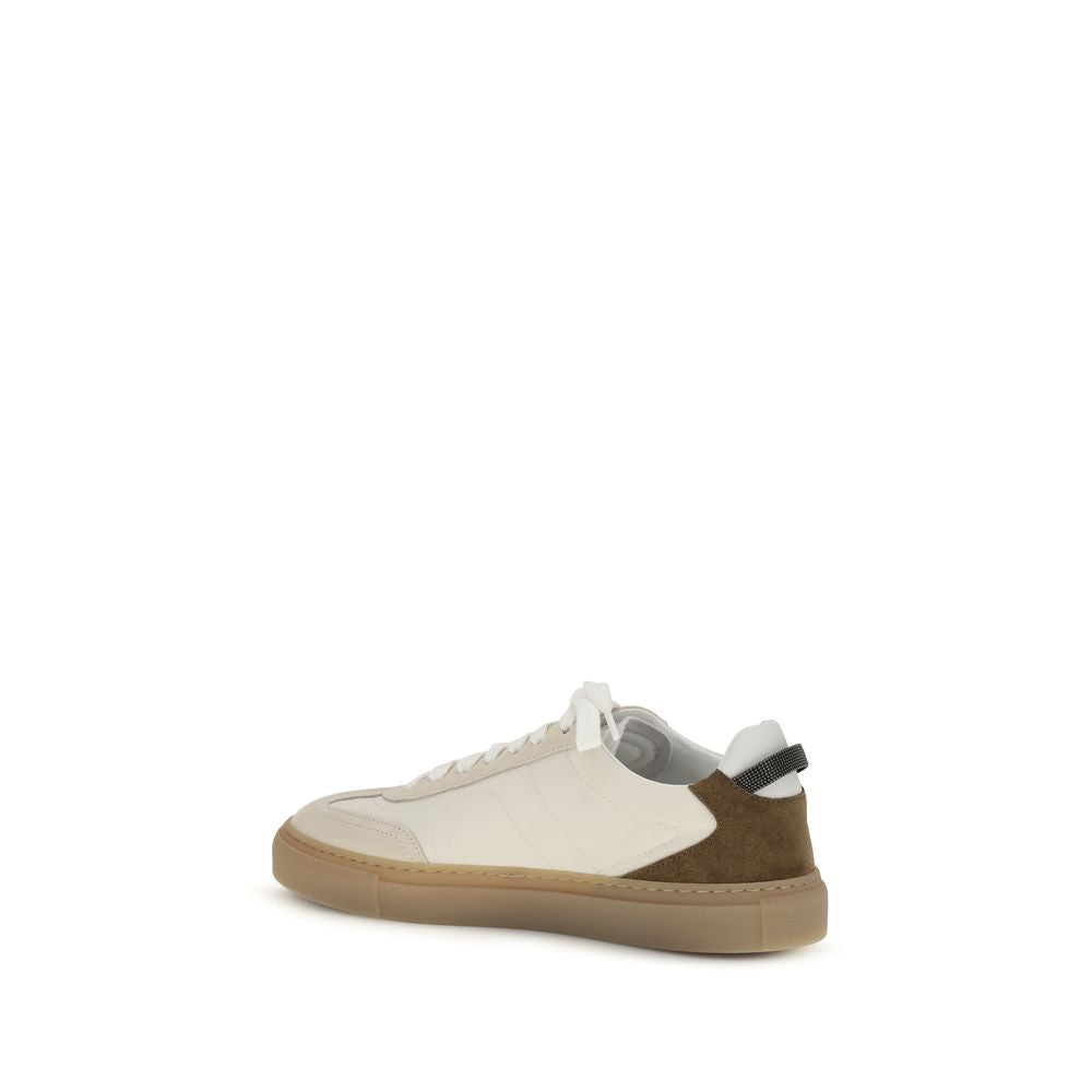 Brunello Cucinelli Beige Calf Leather Bos Taurus Low Top Women's Sneakers