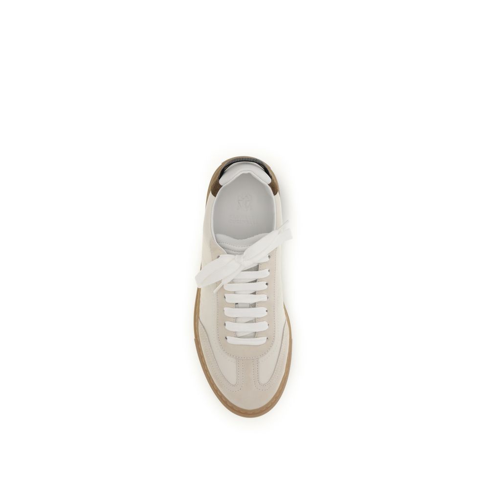 Brunello Cucinelli Beige Calf Leather Bos Taurus Low Top Women's Sneakers
