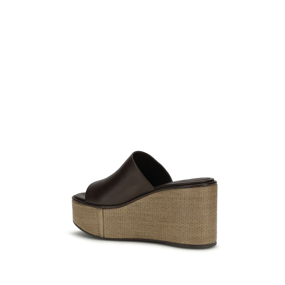 Brunello Cucinelli Brown Calf Leather Bos Taurus Platform Women's Sandals