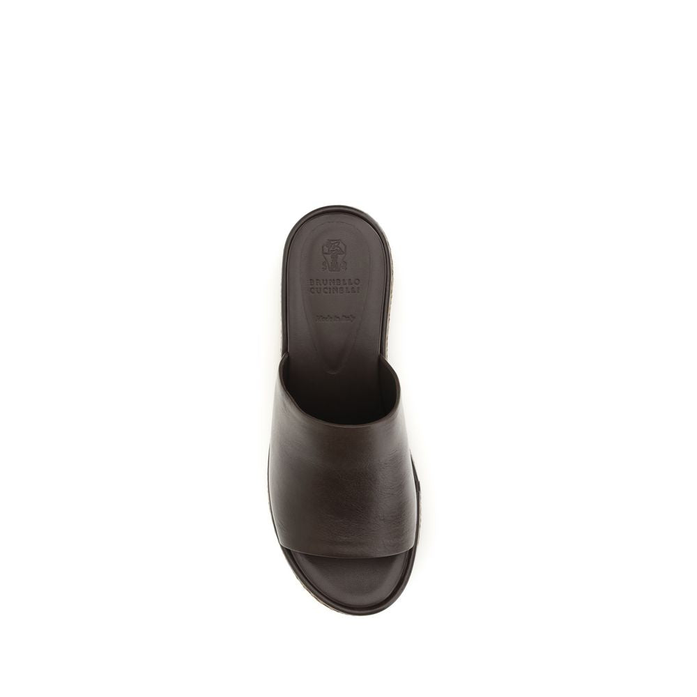 Brunello Cucinelli Brown Calf Leather Bos Taurus Platform Women's Sandals