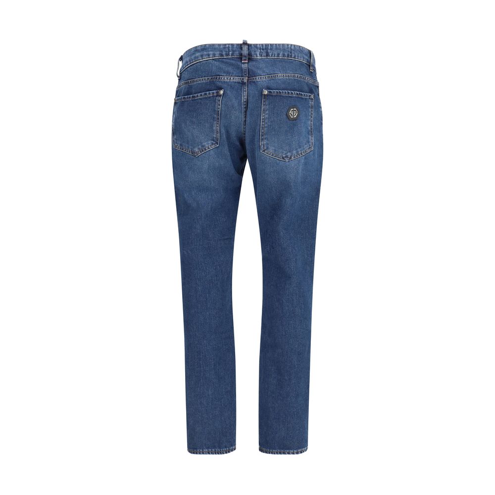 Philipp Plein Blue Cotton Straight-Leg Men's Jeans