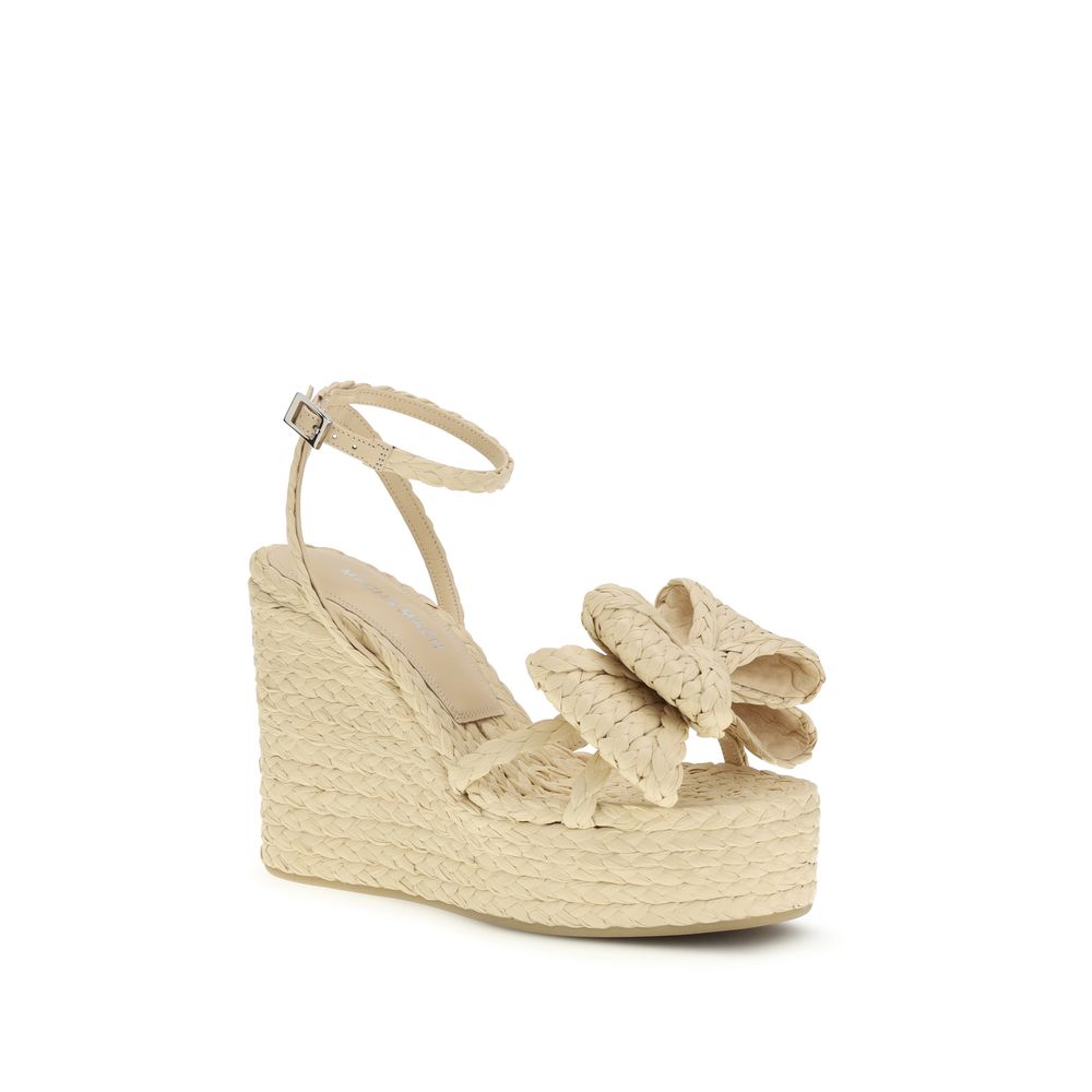 MACH & MACH Beige Raffia Wedge Women's Sandals