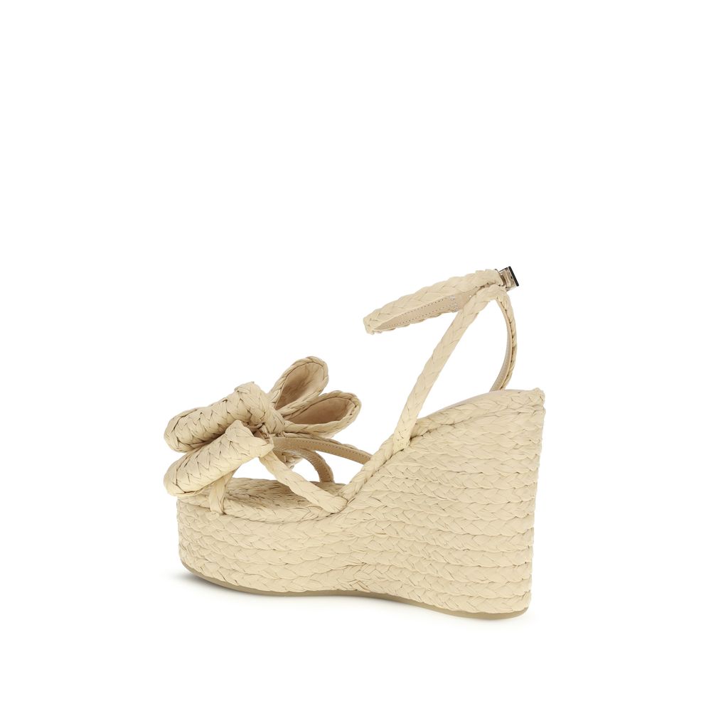 MACH & MACH Beige Raffia Wedge Women's Sandals