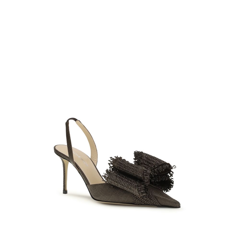 MACH & MACH Brown Raffia Platform Women's Pumps