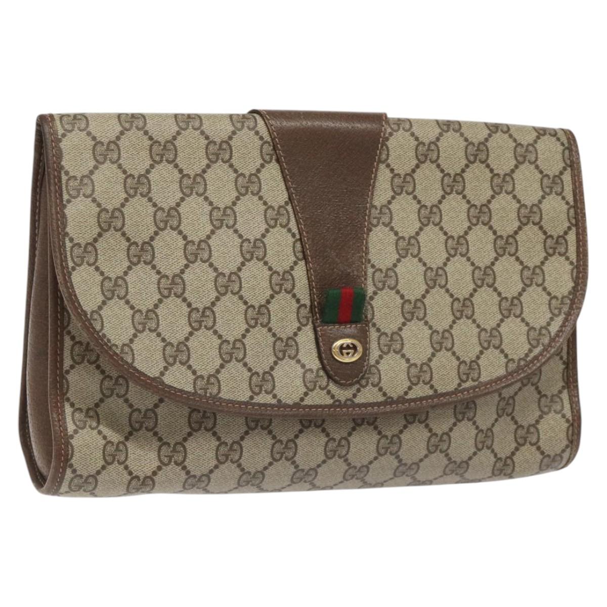 Gucci Ophidia Beige Canvas Clutch Bag (Pre-Owned)