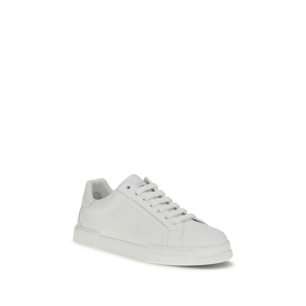Dolce & Gabbana White Calf Leather Bos Taurus Low Top Men's Sneakers