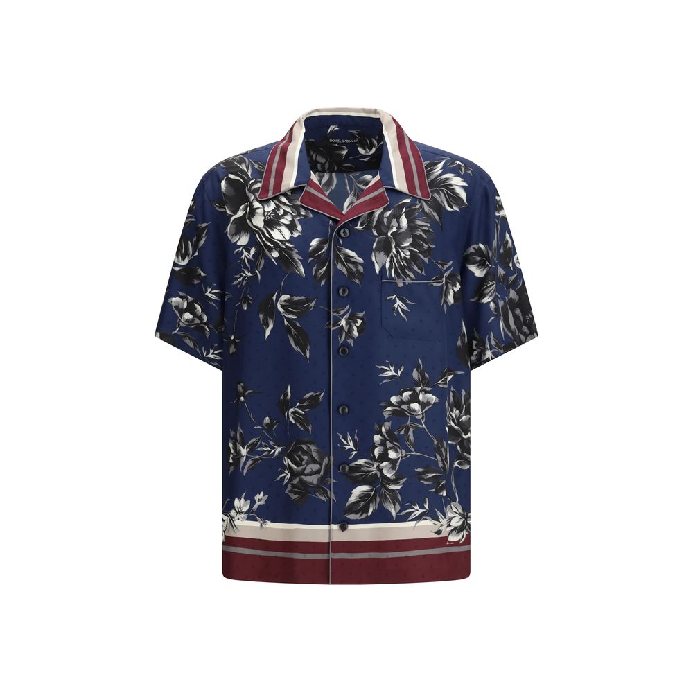 Dolce & Gabbana Blue Silk Pattern Men's Shirt