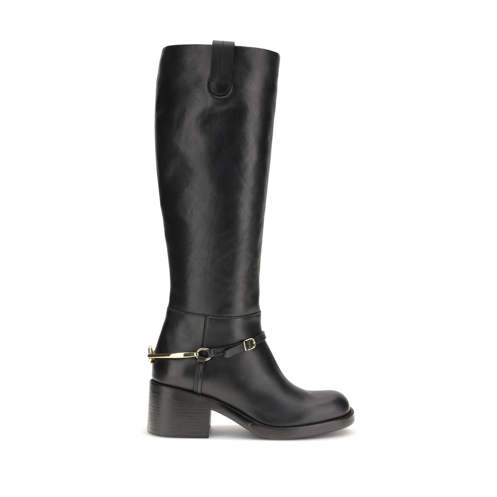 Chloé Black Calf Leather Bos Taurus Lace-Up Women's Boots