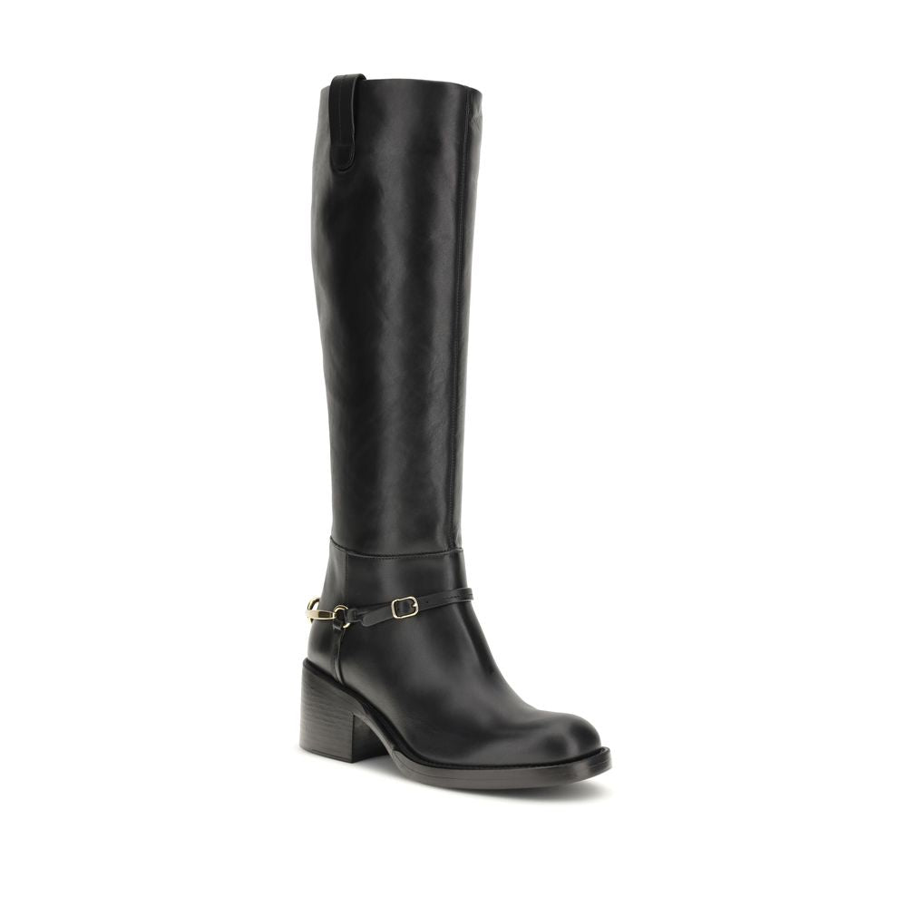Chloé Black Calf Leather Bos Taurus Lace-Up Women's Boots