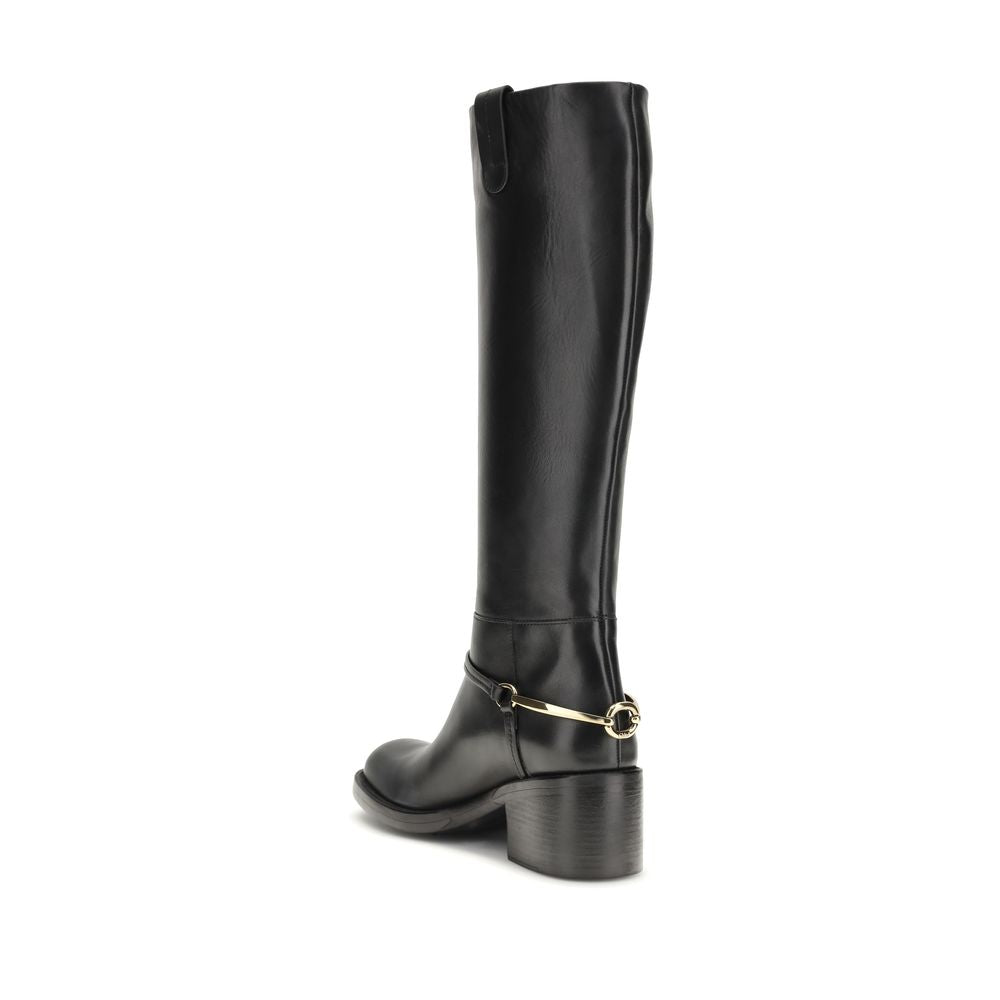 Chloé Black Calf Leather Bos Taurus Lace-Up Women's Boots