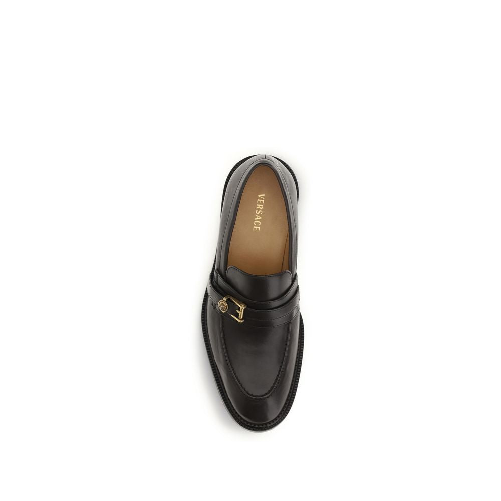 Versace Black Calf Leather Bos Taurus Slip-On Men's Loafers