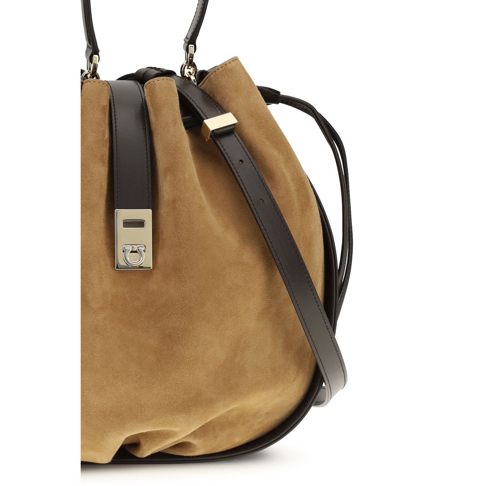 Ferragamo Brown Calf Leather Bos Taurus Backet Women's Bag