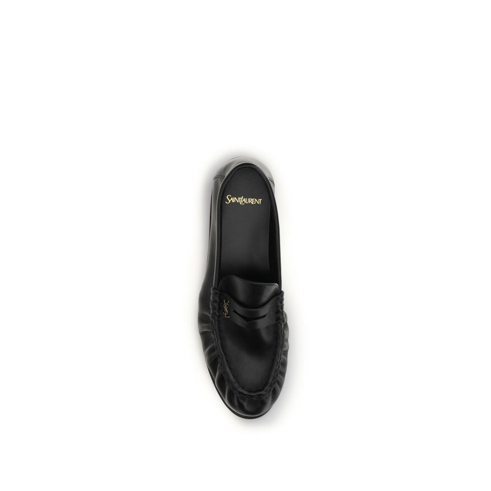 Saint Laurent Black Calf Leather Bos Taurus Slip-On Men's Loafers