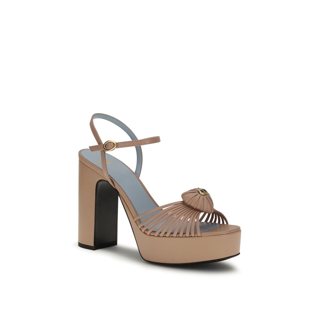 Valentino Garavani Beige Goatskin Platform Women's Sandals