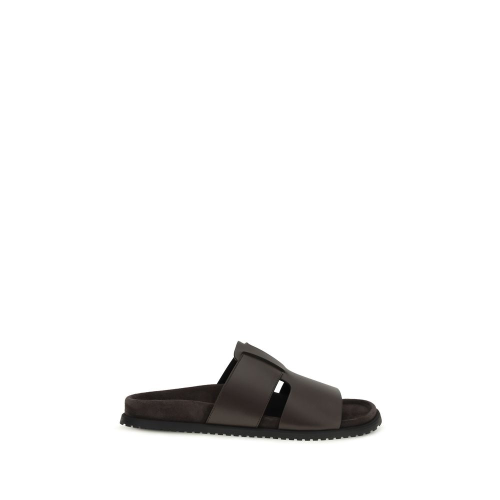 Dolce & Gabbana Brown Calf Leather Bos Taurus Flat Men's Sandals